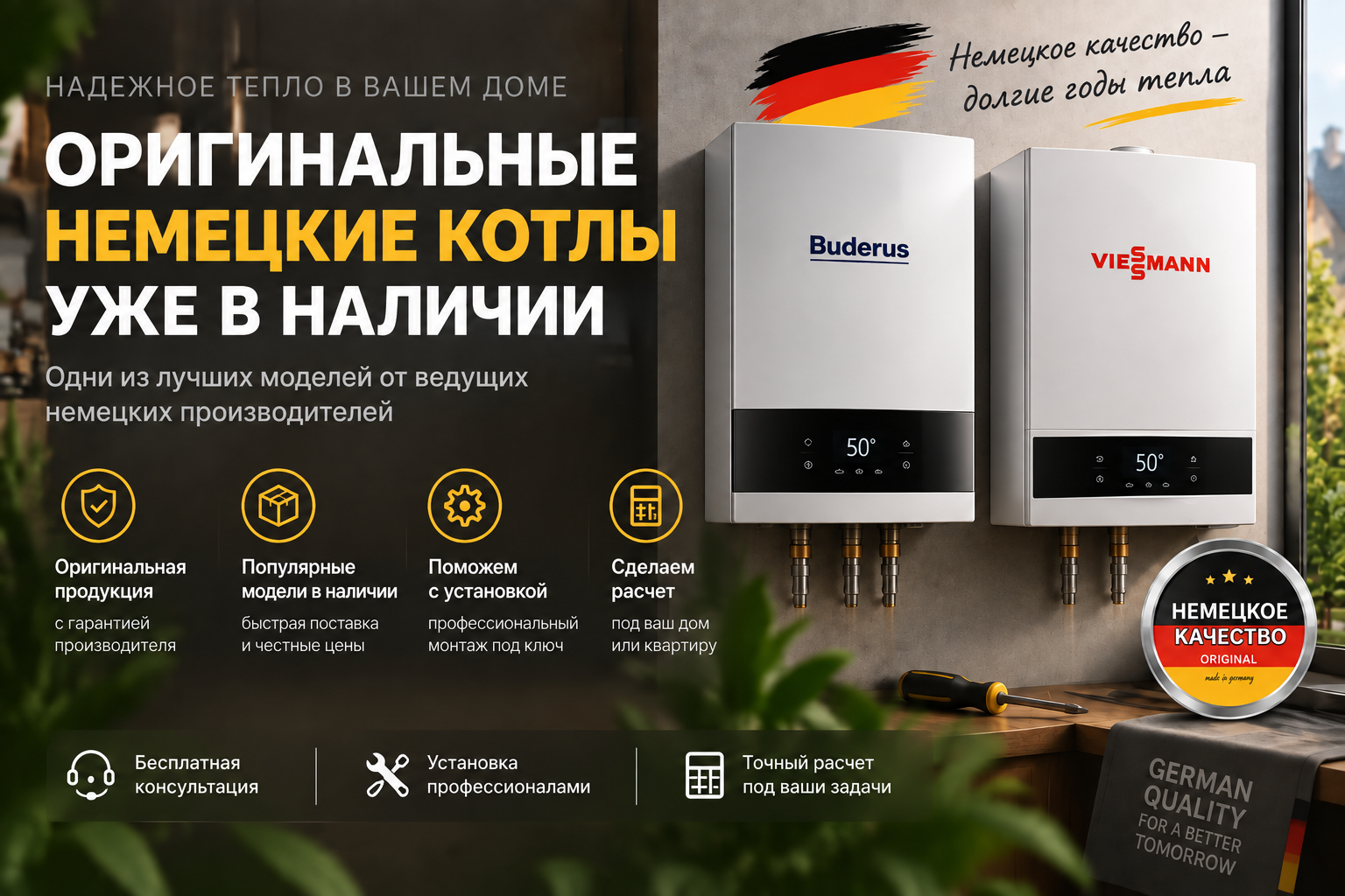 Оригинальные немецкие газовые котлы Buderus и Viessmann в наличии